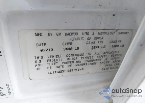 2011 Chevrolet Aveo 2Lt z USA, uszkodzony, nr VIN KL1TG6DE7BB124640